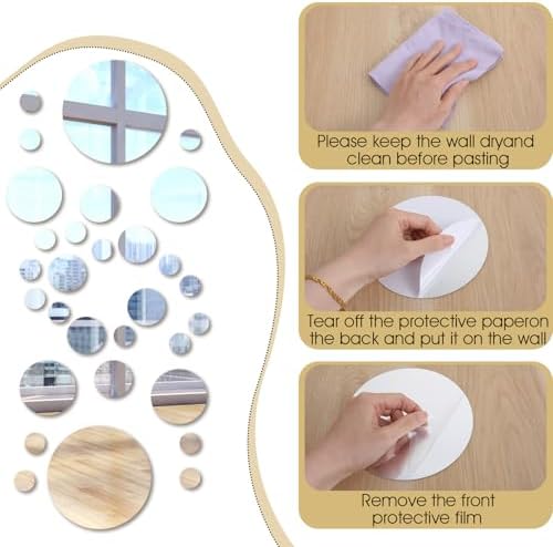 30 Pcs Round Mirror Tiles Self Adhesive, Mirror Wall Decals, Circular Glass - Image 3
