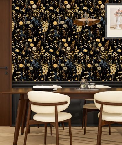 Dark Retro Moody Wildflower Peel and Stick Wallpaper 17.5" x 118" - Image 3