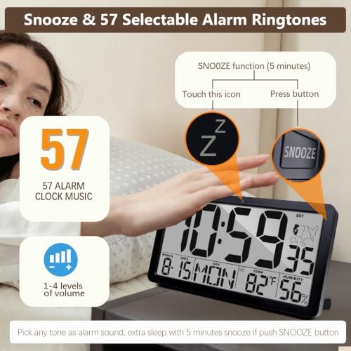 Atomic Digital Wall Clock, Battery Operated Large 9.72” Alarm Clock - Image 4