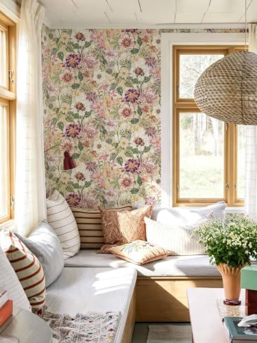 Floral Peel and Stick Wallpaper Beige Boho Contact Paper Matte Texture Warm - Image 4