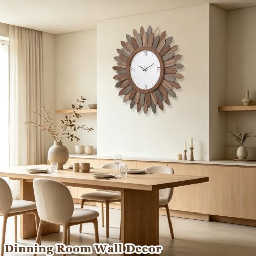Honiway 24 Inch Large Wall Clocks Battery Operated Silent Rustic Wood Boho - Image 7