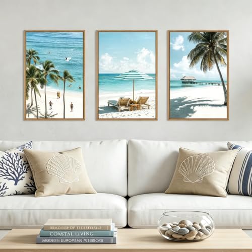 BINCUE Summer Beach Framed Wall Art, Surfboard Wall Decor Coastal, Palm Tree - Image 2