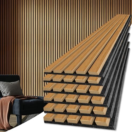 Art3d 6-Pack Soundproof Wood Slat Wall Panel, 94.5 x 7.9 Inch, Warm Teak by Art3d