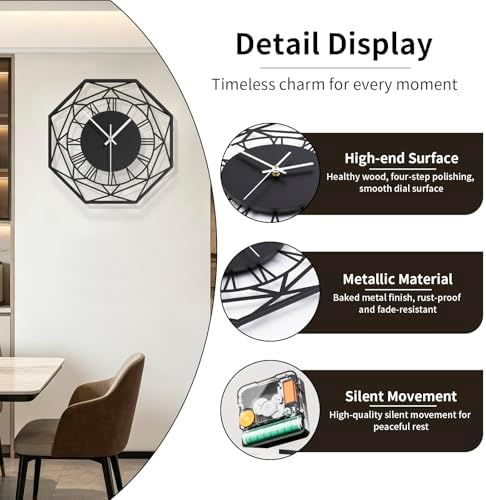 Large Modern Black Metal Decorative Wall Clock - Image 6