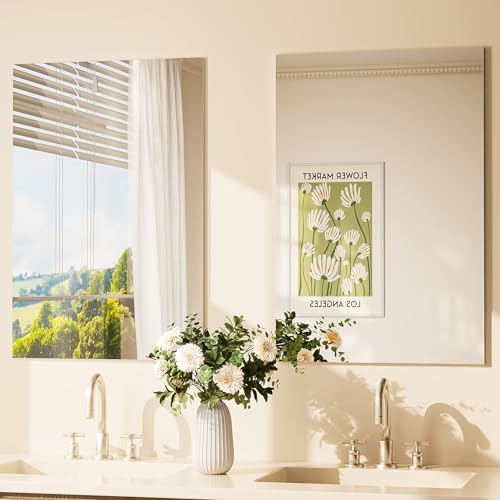 TETOTE Frameless Mirror 2 Packs 20" x 30" Bathroom Tempered Glass Mirrors by TETOTE