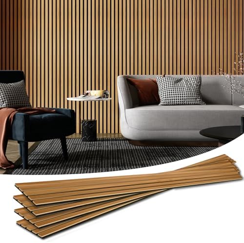 Art3d 4-Pack Soundproof Wood Slat Wall Panels, 94.5 x 7.9 Inch, Warm Teak by Art3d