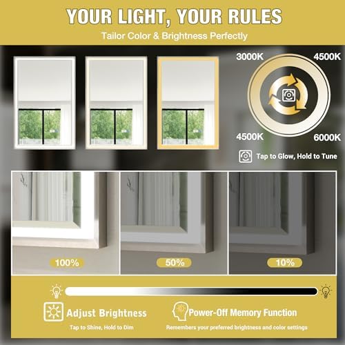 22x34 LED Bathroom Mirror with Lights, Beveled Framed Smart Bathroom Vanity - Image 4