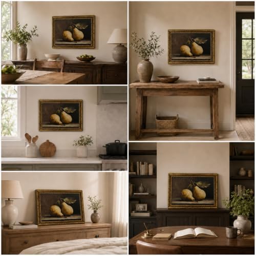 Vintage Gold Framed Pear Still Life Canvas Wall Art 9x11 Inch - Image 7