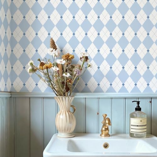 Simon&Siff Retro Checkered Peel and Stick Wallpaper Light Blue and White - Image 2
