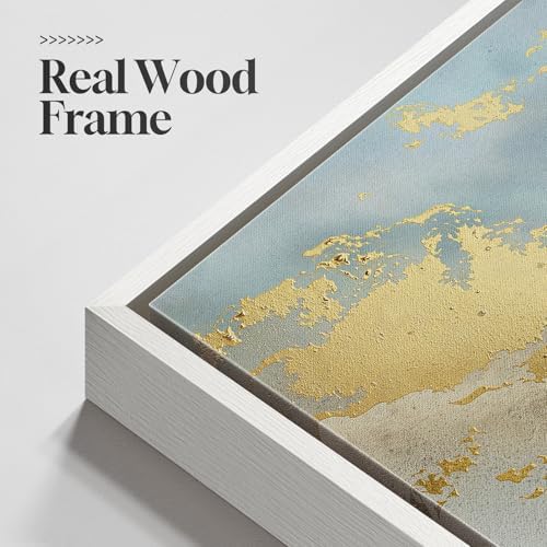 Large Framed Blue Gold Abstract Wall Art, Vertical 1 Piece 32x48 In - Image 5