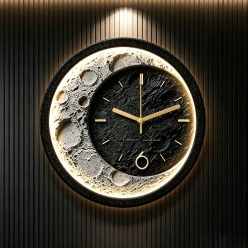 Modern 3D LED Sandstone Wall Clock, Moon Sculpture Wall Decor by Unknown