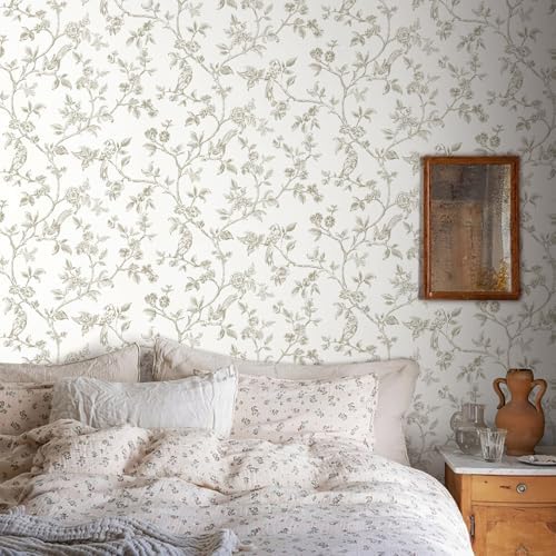 Orainege Beige and White Wallpaper Vintage Floral Peel and Stick Wallpaper - Image 3