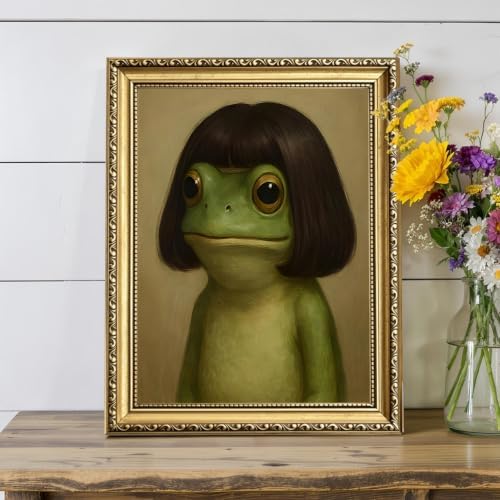 Gold Framed Whimsical Frog Wall Art, Funny Frog Wall Decor Painting Humor - Image 2