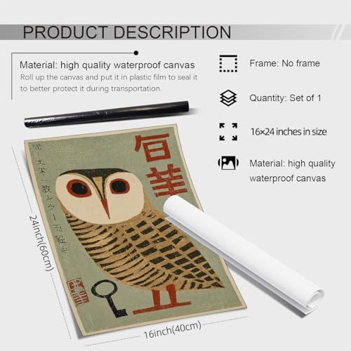 Japanese Animal Poster Prints Vintage Owl Canvas Wall Art Minimalist Bird - Image 2