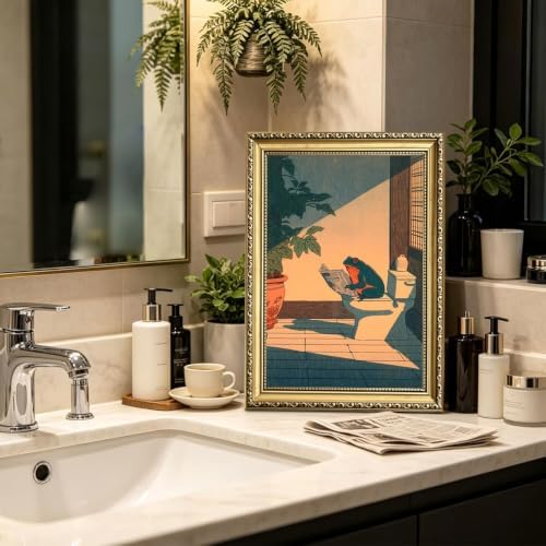 Funny Frog Bathroom Wall Art, Cute Japanese Frog in Toilet Wall Decor, - Image 6