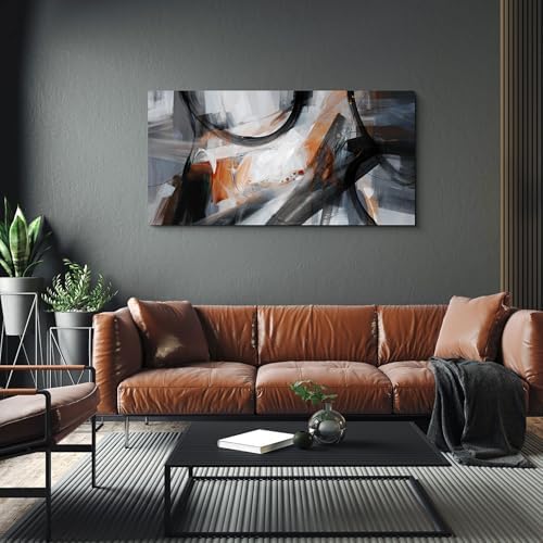 KLAKLA Abstract Canvas Wall Art Black Grey Orange Modern Picture - Image 2