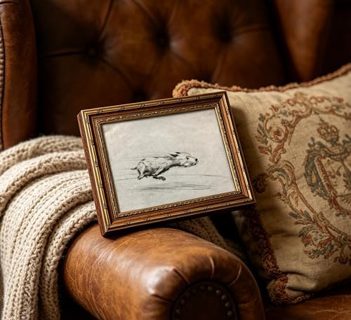 Vintage Gold Framed Dog Wall art, Funny Antique Terrier Portrait Sketch Canvas - Image 5