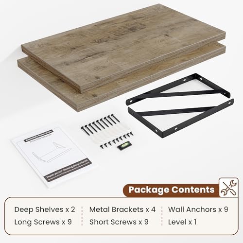Deep Wall Shelves 24"W x 12"D Engineered Wood Floating Shelves - Image 5