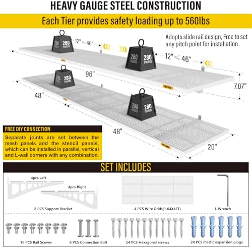 Aecxm 4-Pack 1.64x4ft Adjustable Garage Wall Shelving 1120lbs Load Capacity - Image 3