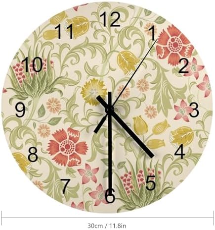 Retro Floral Wall Clock, Vintage William Morris Style White Garden Plants Herbs - Image 2