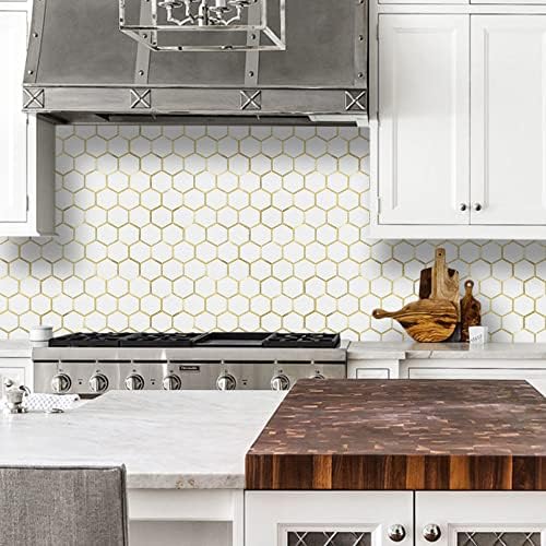 DICOFUN 1 Sheet Hexagon Peel and Stick Backsplash Tile, Polished Marble Look - Image 6