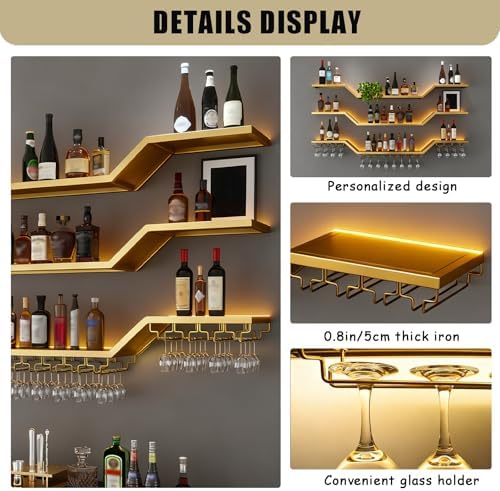 39.4"Modern LED Wine Rack Wall Mounted, 3-Tier Floating Bar Shelves - Image 6