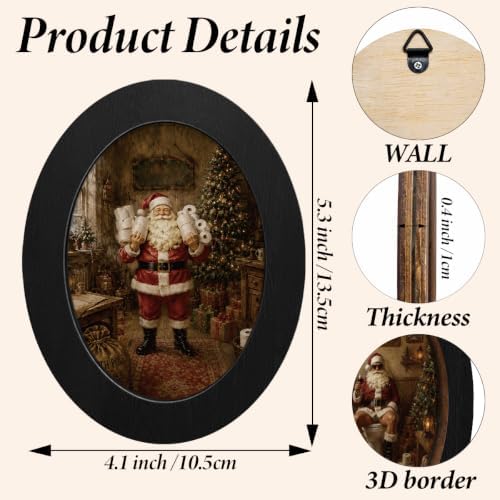 3Pcs Funny Santa Claus Christmas Bathroom Oval Wall Art Framed Decor - Image 2