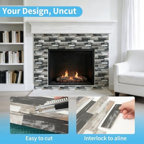 Art3d Faux Stone Peel & Stick Backsplash Tile, Distressed Wood - Image 3