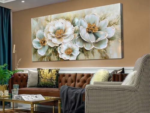 Arjun Flower Wall Art CanvasTextured Floral Framed Extra Large 58"x29" - Image 5