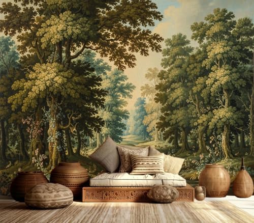 Vintage Rustic Forest River Deer Landscape Wallpaper - Image 7