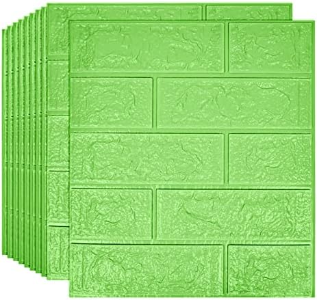 3D Wall Panels Peel and Stick, 14.5 Sq Ft Coverage, Faux Brick Green by Sodeno