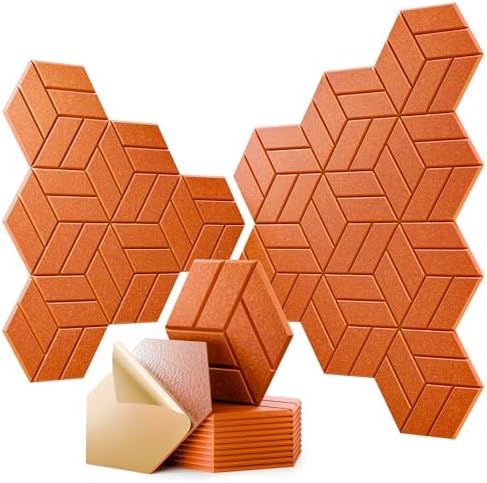 12Pcs Acoustic Panels with Self-adhesive, Hexagonal Soundproof Wall Panels High by OTUOER