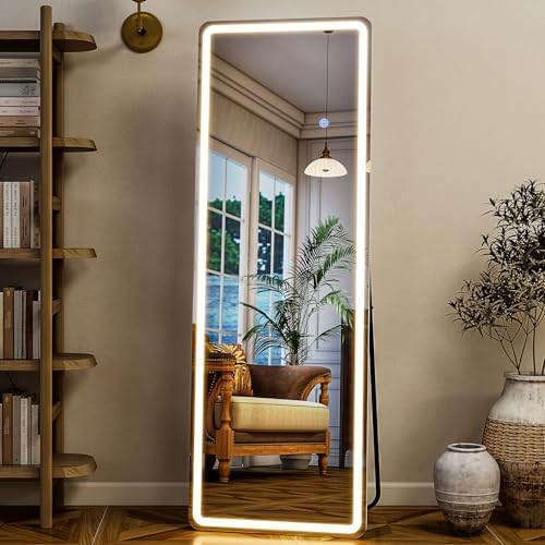 GLSLAND 56" x 20" Full Length Mirror, LED Lighted Floor Standing Mirror by GLSLAND