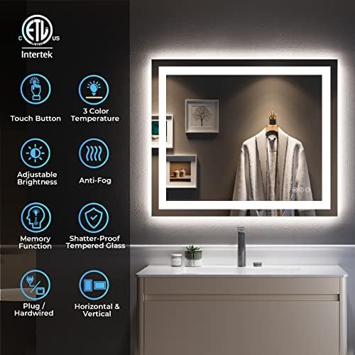 36x30 LED Bathroom Mirror with Lights, Lighted Vanity Mirror - Image 2