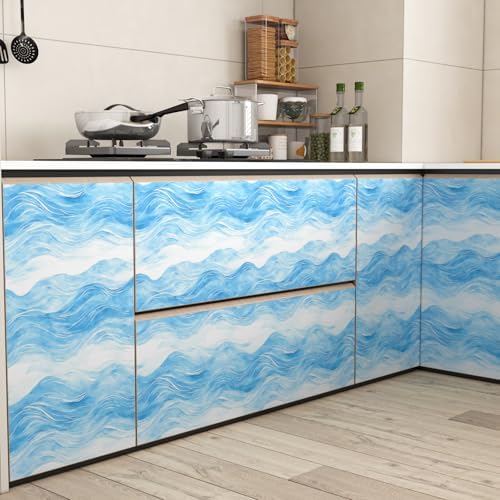 Watercolor Waves Blue Ombre Peel and Stick Wallpaper 17.5" x 118" - Image 5