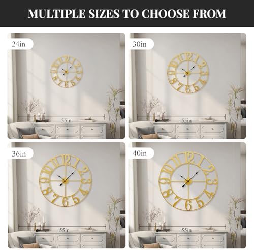 Cuspin 40 Inch Extra Large Gold Wall Clock, Decorative Metal Wall Clocks - Image 6