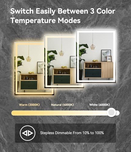 32x24 inches LED Bathroom Mirror Anti Fog Adjustable Brightness Backlit Front - Image 4