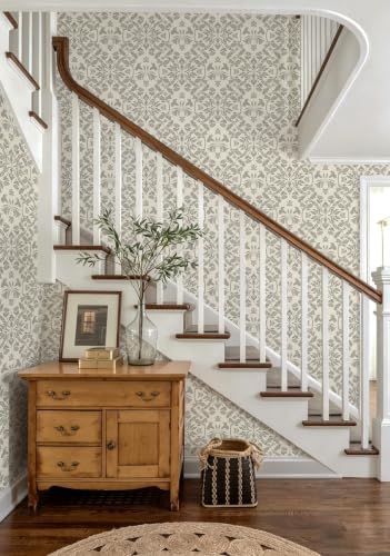 Heroad Vintage Damask Floral Peel and Stick Wallpaper Neutral Contact Paper - Image 2