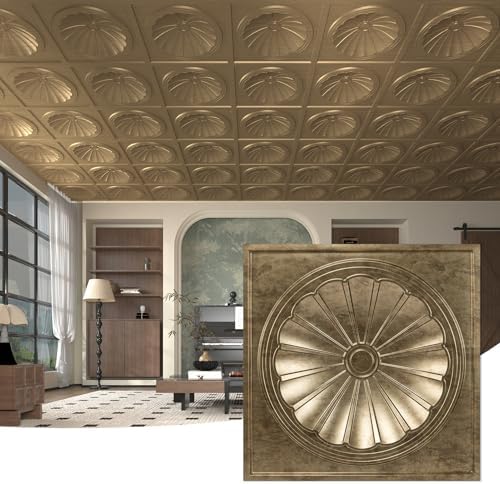 Art3dwallpanels Ceiling Tiles, 24 x 24 Inch, Antique Gold, 12 Pack by Art3dwallpanels