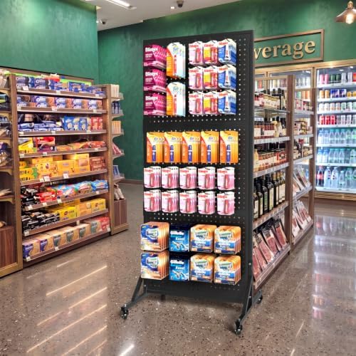 1 Pack 2x5ft Metal Pegboard Display Stand w/Wheels & 30 Hooks - Image 7
