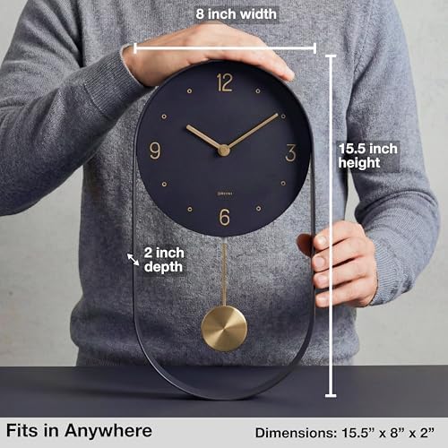 Driini Modern Pendulum Wall Clock – Small Vertical Design in Black and Gold - Image 3