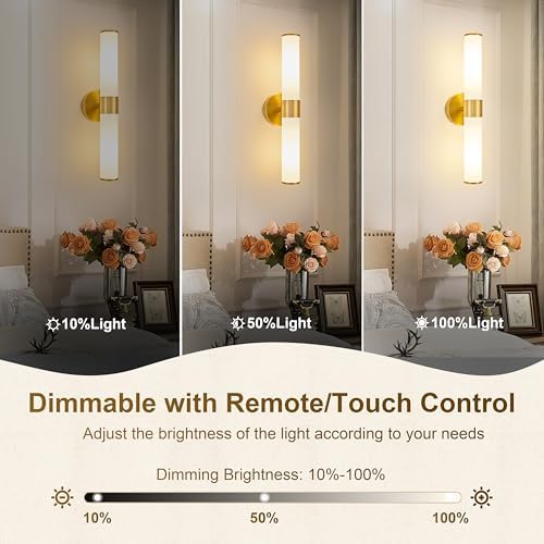 Gold Battery Operated Wall Sconces Set of 2 - Image 2
