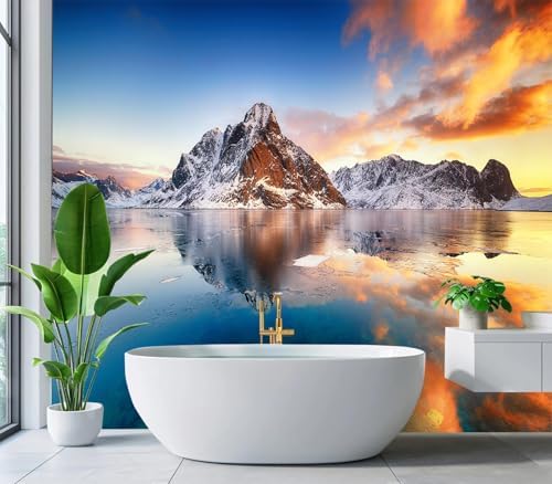 Stunning Snowy Mountain Lake Sun Reflection Wallpaper Peel Stick - Image 4