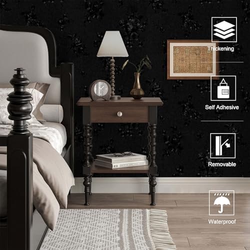 Dimoon 17.7''x79'' Peel and Stick Wallpaper Black Contact Paper Gothic Floral - Image 3