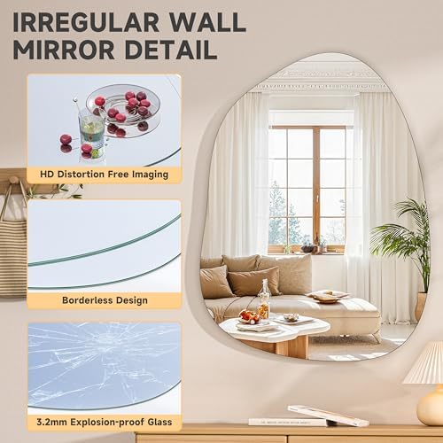 Hasipu 40"x30" Irregular Wall Mirror Frameless Asymmetrical Mirror - Image 3