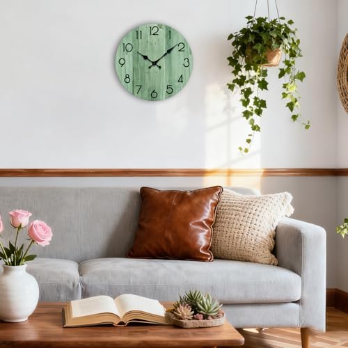 8 Inch Small Wall Clock, Silent Non-Ticking Green Rustic Wall Clock - Image 4