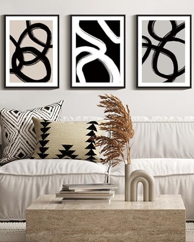 Drsoum Black Abstract Framed Wall Art Decor Duotone Minimal Dark Brush Stroke - Image 2