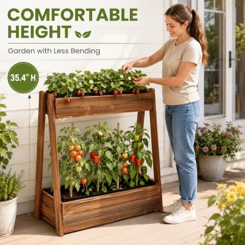 36" 2-Tier Freestanding Elevated Wooden Raised Garden Bed - Image 5