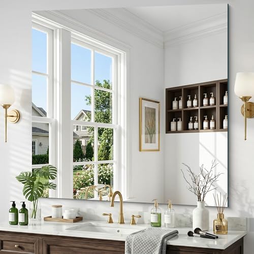 42x42 Inch Frameless Mirror, Frameless Bathroom Mirrors by Unknown