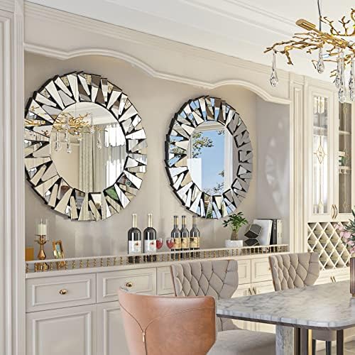 Decorative Mirror Round Silver: 31.5in Wall Vanity-Mirror Beveled - Image 4